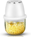 Electric Garlic Chopper, 350ml Mini Food Chopper with 6 Stainless Steel Blades & Thickened Glass, Cordless Mini Food Processor for Garlic, Ginger, Herbs - Easy Clean, Powerful Motor (White)