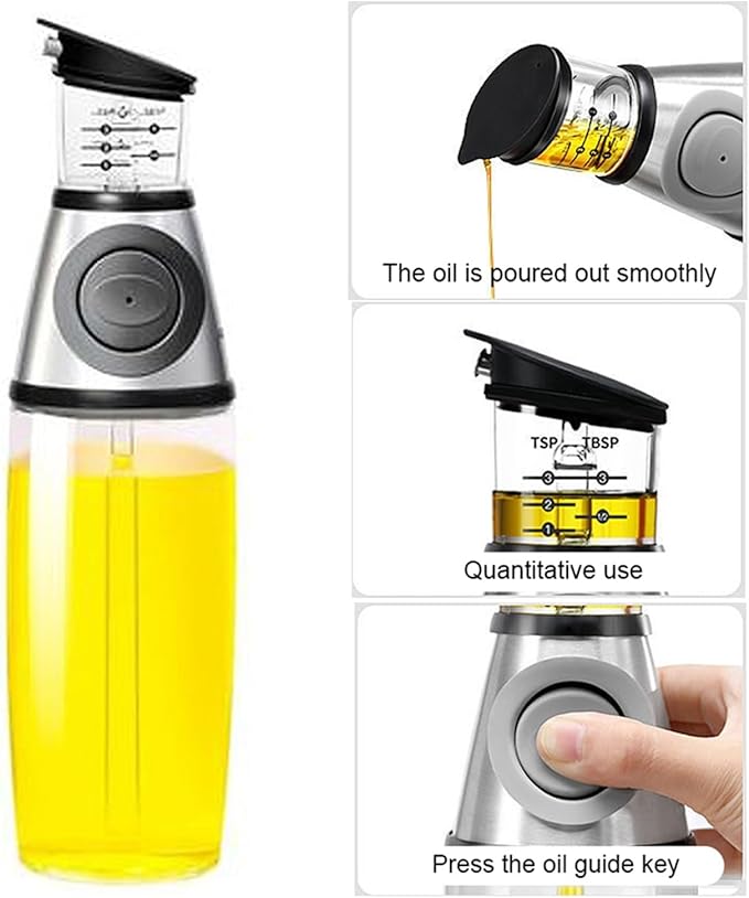 Sprayer Superior Clear Glass Vinegar Jug Dispenser Oil Meter Kitchen Large Opening Filling Cleaning 250/500 ML(2pcs 500ML silver)