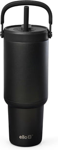 Ello Oasis Go+ 32oz Tumbler with Top Handle and Retracting Straw | Reusable Insulated Stainless Steel Cup, 100% Leakproof Water Bottle, 24 Hours Cold, Cup Holder Friendly For Travel | Black