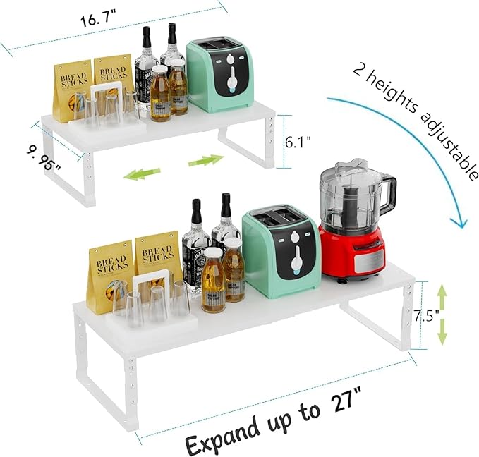 Jojocross Expandable Stackable Spice Rack Organizer for Kitchen Cabinet,Adjustable Counter Shelf, countertop, Pantry,Cupboard,Bathroom,Bedroom(1Pack/White/Large)