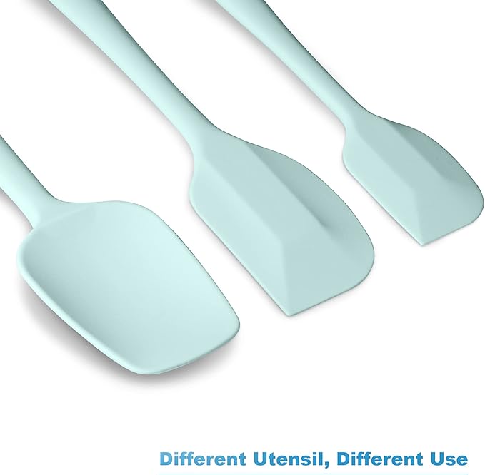 Silicone Spatula 3‑Piece Set Heat Resistant 600°F Non‑Stick Rubber Spatulas with Stainless Steel Core ALLWIN HOUSEWARE Large Spatula, Spoonula & Mini Spatula for Cooking & Baking, Macaron Navy