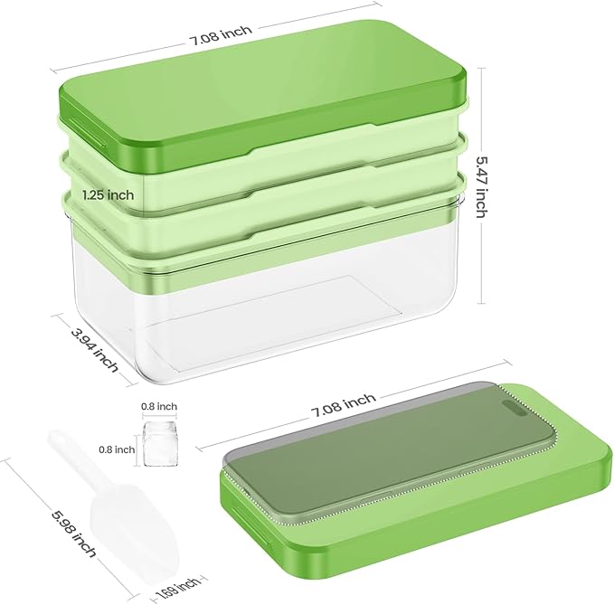 PHINOX Ice Cube Tray with Lid and Bin, 3 Pack Plastic Ice Cube Tray Molds, 84 pcs Ice Trays for freezer, Chilling Drinks, Whiskey & Cocktails, with Ice Container and Ice Scoop, BPA-Free