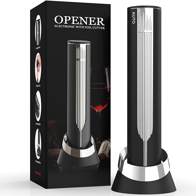 Newise Luxury Automatic Electric Wine Opener with Charging Base, Built-in Foil Cutter - Rechargeable Wine Bottle Opener | Gift for Wine Lovers