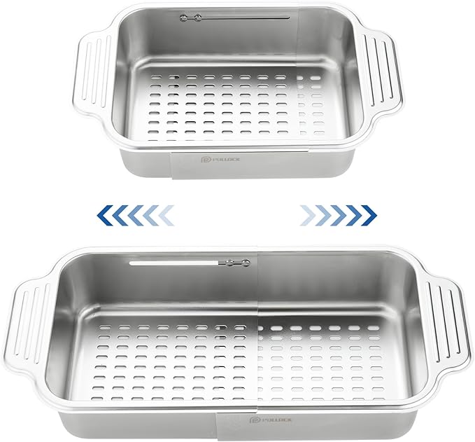pollock 4 In 1 Collapsible Sink Colander for Kitchen Food Grade 304 Stainless Steel Over the Strainer Extend Drain Basket Washing Vegetable Fruits,Dishes