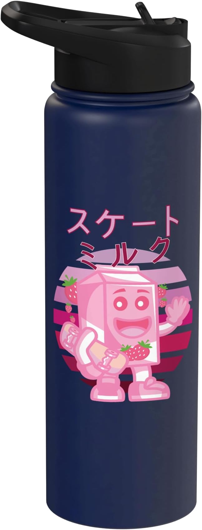 Retro 90s Japanese Skateboarding Strawberry Milkshake Carton Stainless Steel Insulated Water Bottle