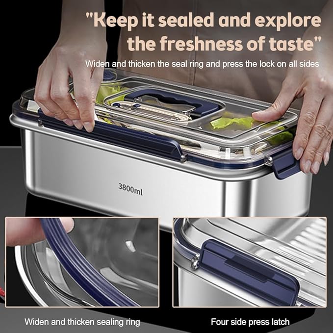 Karlak Food Storage Containers with Lids Aight Food Grade 316 Stainless Steel Large acity Leakproof Kitchen Storage Container with Date Indicator Sealing Ring den Handle Oven Micro