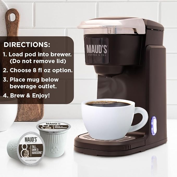 Maud's Dark Roast Coffee Pods, 18ct, Single Serve Pods – 100% Arabica Coffee, Compatible with Keurig K Cups Maker