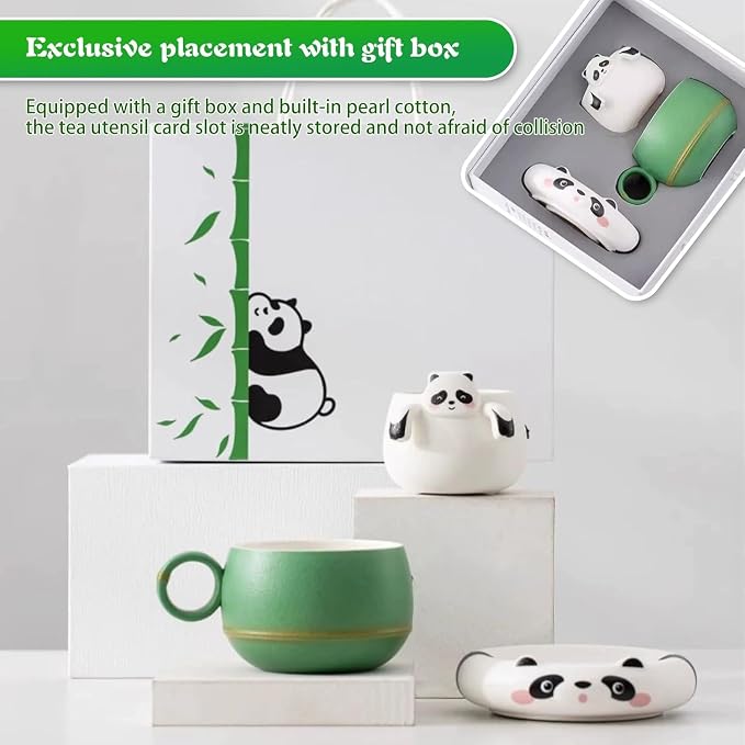 Ceramic Panda Tea Cup with Infuser and Saucer, Cute 8 oz Coffee Mug | Handmade Ceramic, Tea Cup with Filter, Birthday Gift for Women, Kids, Friends & Panda Lovers