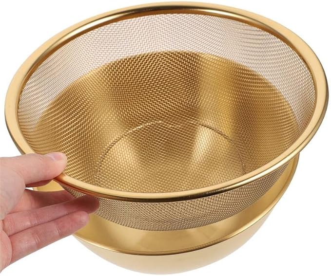 Multi-functional Stainless Steel Rice Washing Bowl - Gold Kitchen Strainer for Rice, Vegetables & Fruit - Durable and Elegant Design