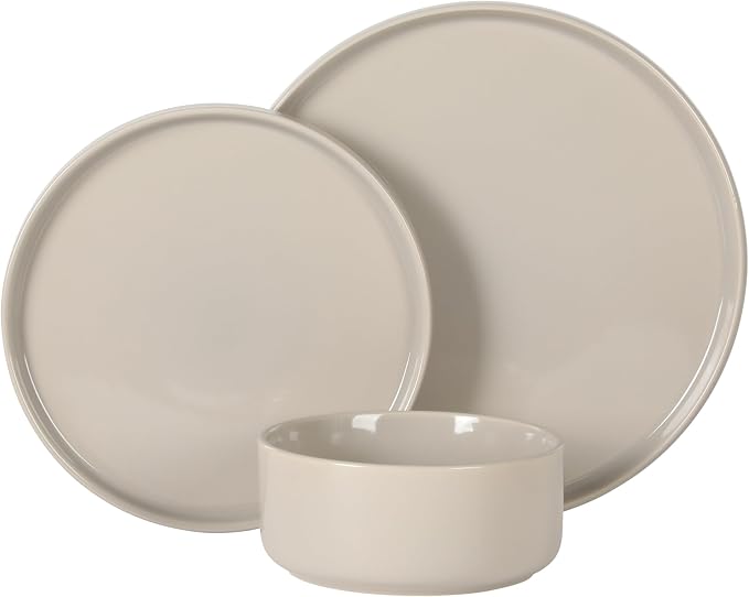 Gibson Elite Moonstone 12 Piece Modern Stoneware Dinnerware Set for 4, Grey Plates and Bowls Set, Dinner Plates, Salad Plates, Bowls
