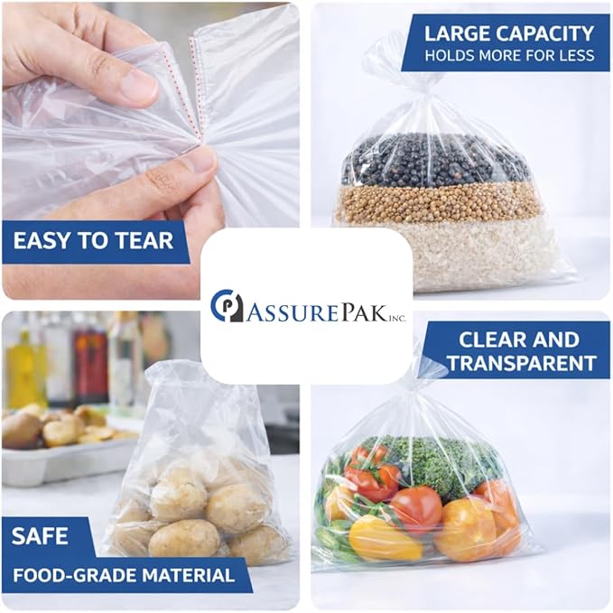 ASSUREPAK Clear Produce Poly Bag On A Roll for Bread, Meat and Groceries - 4"x6" - 2500 Bags - 1 Roll Per Case - 1.0 mil