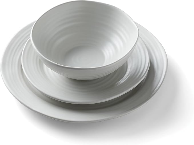 Oneida White Ridge Piece Dinnerware Set, 12 Count, First Apartment, Back To College