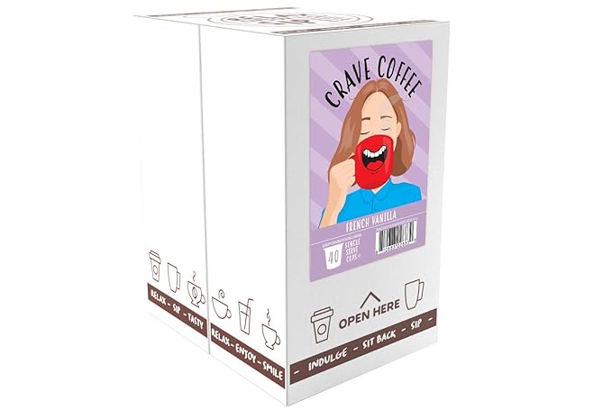 Crave Beverages Flavored Coffee Pods Compatible with 2 K-Cup Brewers, Single Serve French Vanilla, 40 Count