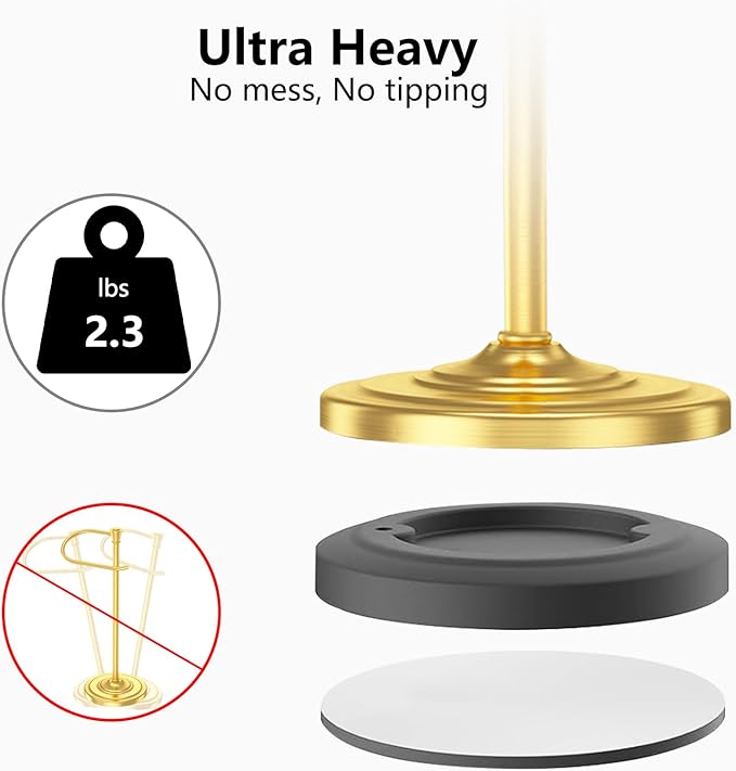 Brass Gold Bath Hand Towel Holder Stand,Stainless Steel 16 Inch Free Standing Towel Rack,Heavy Weight Towel Bar for Bathroom Vanity Countertop &Kitchen