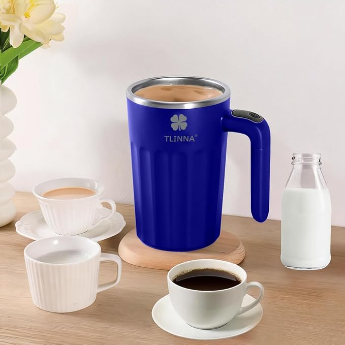 Self Stirring Mug,Self Stirring Coffee Mug,Suitable for Coffee, Milk, Cocoa and Other Beverages,Insulated bottle (Blue, 12 Ounces)