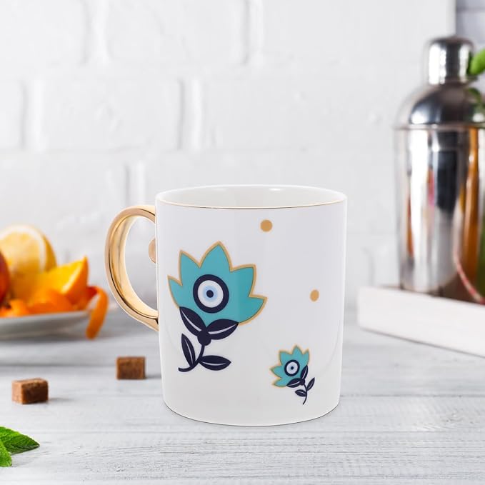 DOITOOL Ceramic Evil Eye Coffee Mug Turkish Coffee Cup with Handle Boho Eyes Tea Cups Arabic Greek Drinking Glasses Dishwasher Safe (Random Pattern)