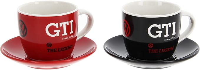 BRISA VW Collection - Volkswagen Espresso Cups Coffee-Tea-Cappuccino Set in GTI Design (The Legend/Red & Black/2-Piece Set/100ml/3.4 fl oz)