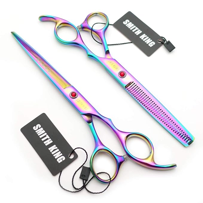 7.0 Inches Hair Cutting Scissors Set with Combs Lether Scissors Case,Hair cutting shears Hair Thinning shears For Personal and Professional (Rainbow)