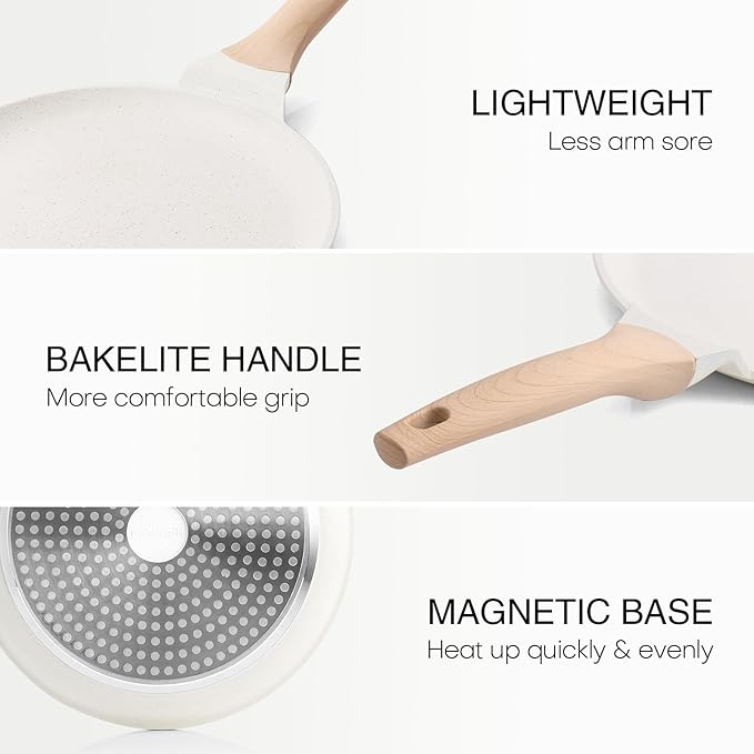 Kordisen Crepe Pan Nonstick, 10 Inch Healthy Coating Comales para Tortillas Dosa Pan with Spreader, Induction Compatible, PFOA Free (White)
