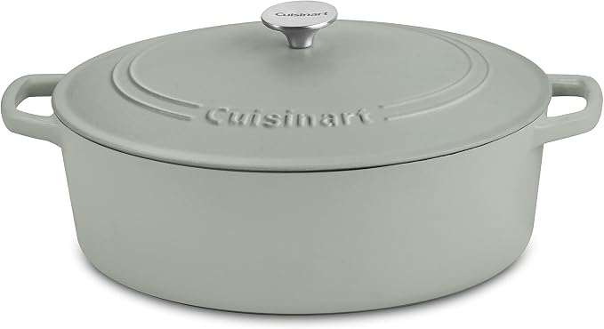 Cuisinart Chef's Classic Enameled Cast Iron Dutch Oven with Lid, Porcelain Enameled Interior, Oven Safe, Induction Compatible, 7-Quart, Oval, Sage