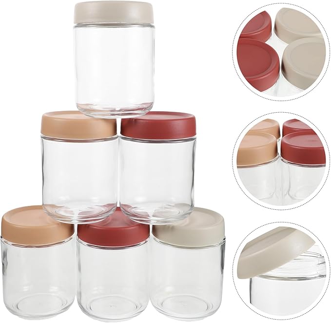 OSALADI 6pcs 500ml Airtight Glass Jars with Sealed Lids, Reusable Food Storage Containers for Coffee, Nuts, Spices, Yogurt, and Meal Prep in Kitchen