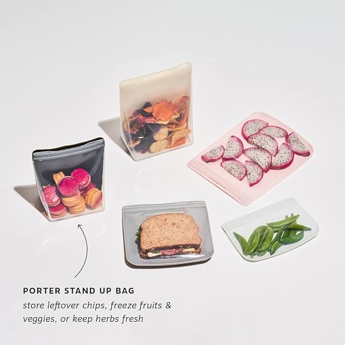 W&P Porter Silicone Reusable Storage Bag, Sandwich (36oz Stand-Up), Blush, Food Storage Container, Microwave and Dishwasher Safe, Easy Cleaning, 1 Count (Pack of 2)