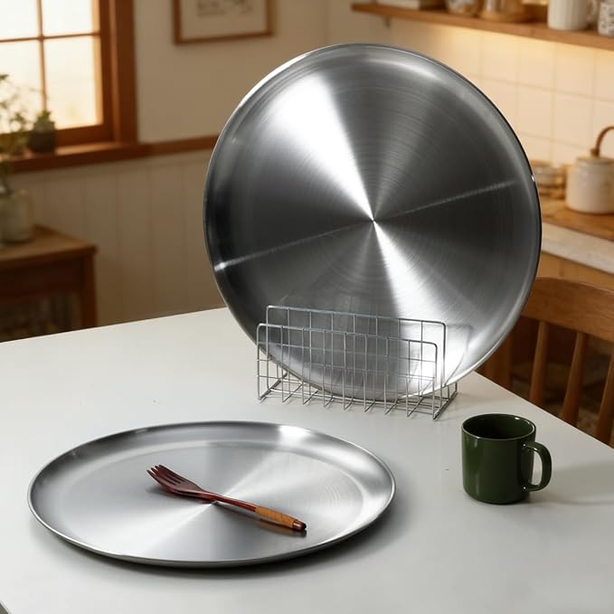 17.7 Inch Pizza Pan for Oven 2 Pack Stainless Steel Baking Sheet Round Plates for Cake Pie and Salad Pizza Steel Large Tray Oven Dishwasher Safe & Easy Clean