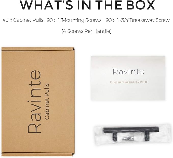 Ravinte 45 Pack | 5 Inch Cabinet Pulls Matte Black Stainless Steel Kitchen Drawer Pulls Cabinet Handles 5 Inch Length, 3 Inch Hole Center