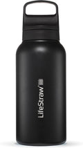 LifeStraw Go Series — Insulated Stainless Steel Water Filter Bottle for Travel and Everyday Use removes Bacteria, Parasites and Microplastics, Improves Taste, 1L, Nordic Noir'