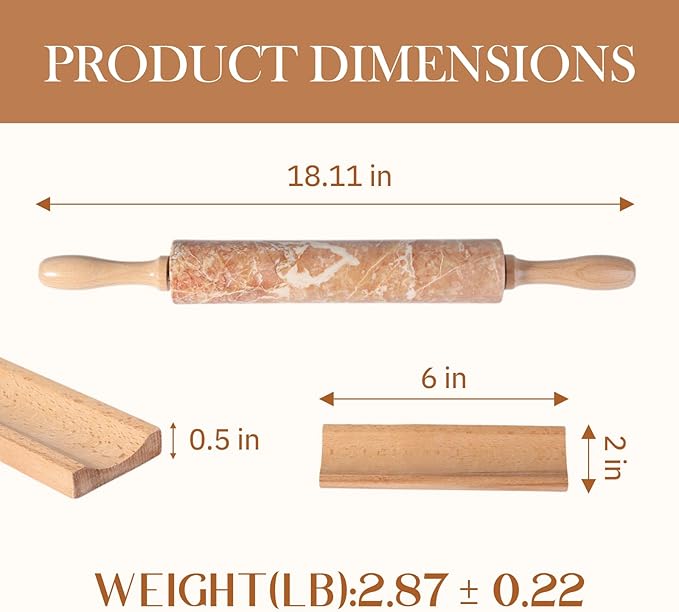 Koville Marble Rolling Pin, Non-Stick Polished Dough Roller, Pasta, Dumpling, Ravioli, Fondant,Pie Crust, Kitchen Baking Pastry Tools Red Marble