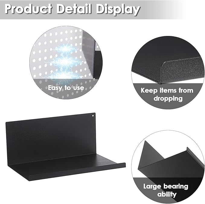 Kokone Magnetic Pegboard Shelves 6 Pack Small Pegboard Shelf for Garage Sturdy Steel Pegboard Accessories for Storing or Displaying Versatile Peg Board Shelf for Workbench,Craft Room,Home,Black