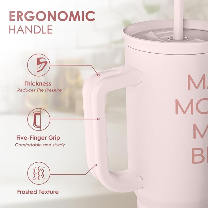 SANDJEST Gift for Mom - Mama Mommy Mom Bruh Stainless Steel Tumbler with Handle, Travel Coffee Mug for Moms - Gifts for Birthday Christmas Mothers Day, 40oz