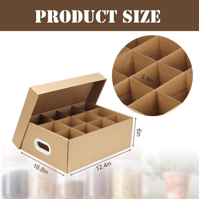 6 Pcs Cardboard Mason Jar Storage Box for 16 oz Regular or Wide Mouth Jars Canning Boxes with Handles and Dividers, 12 Cells Mason Jar Organizer Canning Jar Storage Boxes