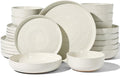 24-Piece Stoneware Dinnerware Sets for 6 with Pasta Bowls – Speckled Glaze with Spiral Design, Coupe Plates and Bowls - Chip & Scratch Resistant, Microwave & Dishwasher Safe, Cream