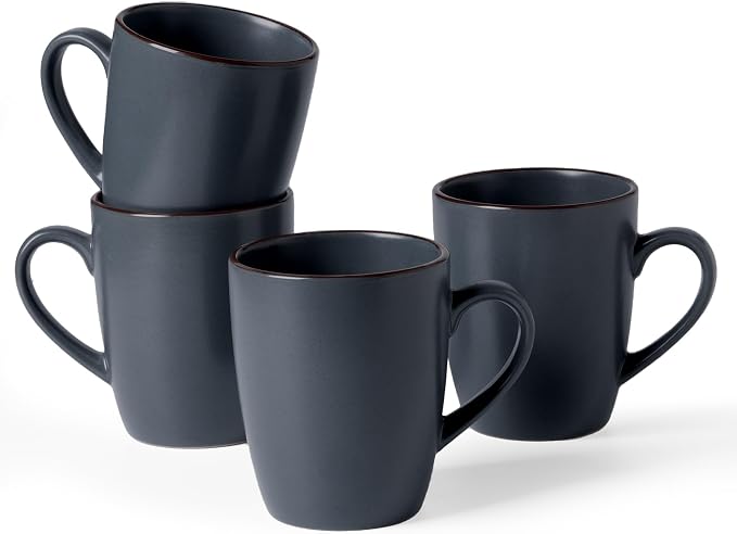 famiware Venus Coffee Mugs for 4, 13 oz Mug Set, Dringking Cup with Handle for Coffee, Tea, Cocoa, Milk, Charcoal