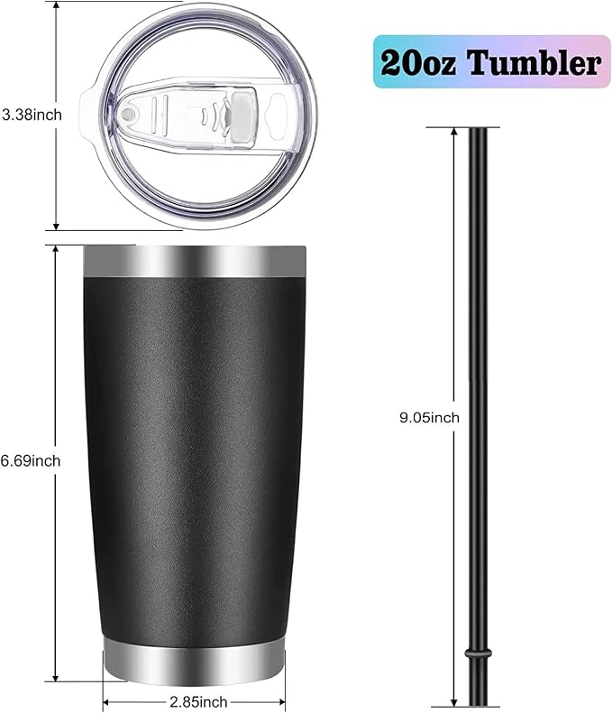VEGOND 20oz Tumbler with Lid and Straw Stainless Steel Tumbler Cup Vacuum Insulated Double Wall Travel Coffee Mug Powder Coated Coffee Cup, Black, 1 Pack