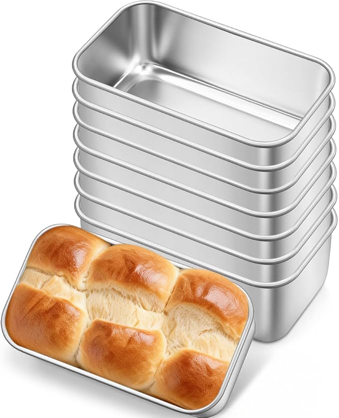 Leonyo 6.3x3.5IN Stainless Steel Mini Loaf Pans for Baking Bread, 8 Pack | Non-Toxic Small Mini Bread Loaf Pans Tins for Homemade Smaller Loaves Meatloaf Banana Brownies, Dishwasher Oven Safe