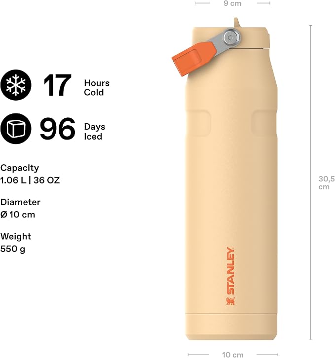 Stanley 1913 Flip Straw Sports Water Bottle 1.06L - Orange Sherbet | 15 Hours Cold - 4 Days Iced - BPA-Free - Leak Resistant - Dishwasher Safe - Fits Cup Holder
