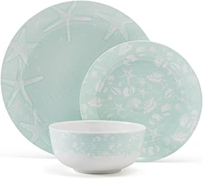 Pfaltzgraff Venice 12 Piece Outdoor Melamine Dinnerware Set, Service for 4,Teal