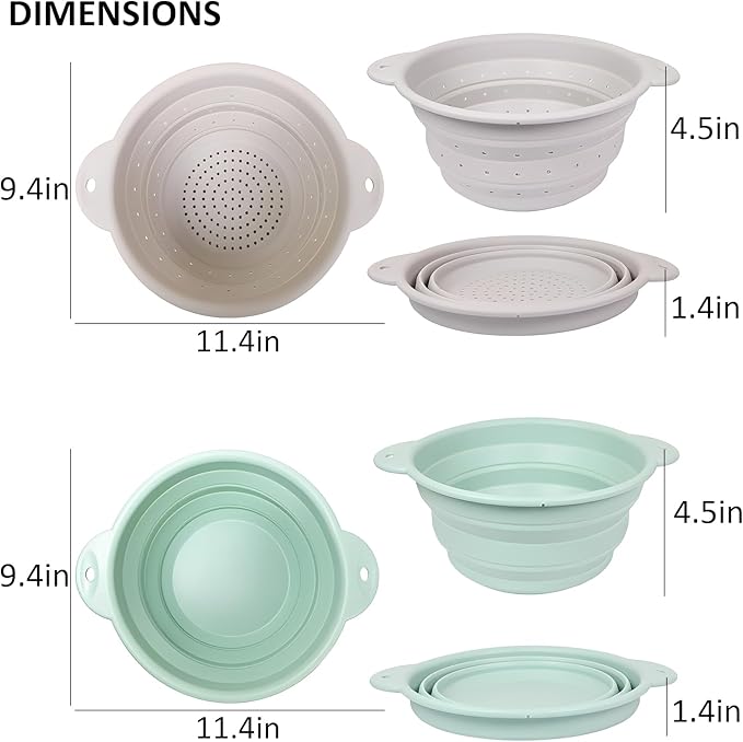 Collapsible Silicone Colander Basin Set, Thickened Strainer bowl, for Kitchen, RV, Camping, Draining Pasta, Washing Fruit, Vegetable
