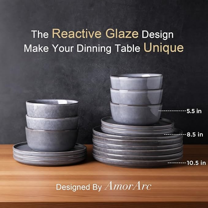 AmorArc Stoneware Dinnerware Sets,Round Reactive Ceramic Plates and Bowls Sets,Highly Scrath Resistant | Dishwasher & Microwave Safe Dishes,Service for 4 (12pc)