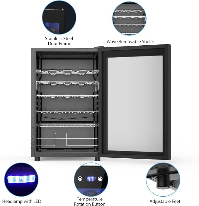Electactic Wine Cooler Refrigerator 4.4Cu.ft, 37 Bottle Freestanding Cabinet Wine Cellars, Wine Fridge with Glass Door for Home Use, Protecting Your Reds and Whites