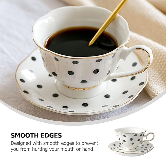 Didiseaon Polka Dot Cup and Saucer Set Ceramic Tea Mug with Saucer 5.51 Inch European Style Coffee Cup for Home and Office Afternoon Tea You Deserve to Have One