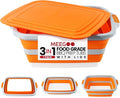 BBQ Prep Tub 3-IN-1 Large 30L Collapsible Cutting Board with Lid for Grill Meal Prep Marinating Food, Camping Sink with Colander, Dish Basin, Storage Blanket for Camping Picnic BBQ Grilling, Orange
