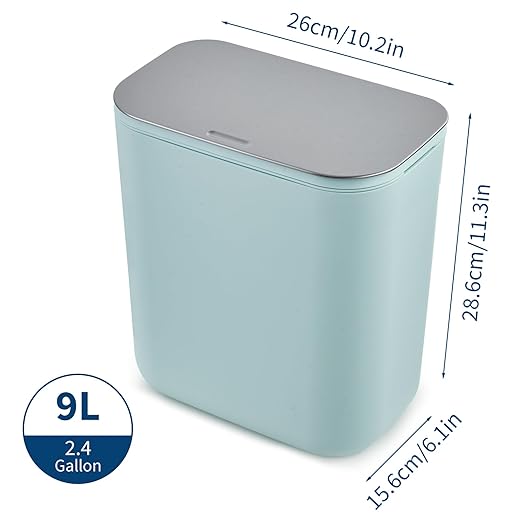 Hanging Kitchen Trash Can with Lid - 2.4 Gallon Small Compost Bin for Cabinet Door, Under Sink - Odor-Sealing Stainless Steel Top Food Waste Bin for RV, Bathroom, Office - Indoor Recycling Bin