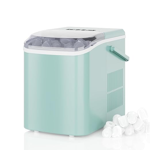 DUMOS Countertop Ice Maker with Handle, 26lbs/24H, Makes 9 Bullet Cubes in 6 Mins, Auto-Cleaning, Portable Ice Machine for Home Kitchen RV Camping, Green