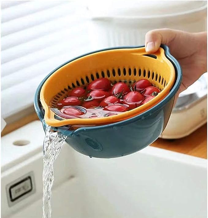 6 Pieces Colander with bowl, Plastic Strainer for Pasta, Veggies and Fruits, BPA Free, Dishwasher Safe (blue, tiny)