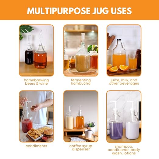 Fastrack 16-Pack 1 Gallon Glass Jug (128 oz) w/16 38mm Black Metal Screw Cap – Multipurpose 1 Gallon Jug, & Detergent Dispenser for Laundry, Glass Jar for Liquids, Water & Juice