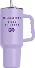 Logo Brands NCAA Mississippi State Bulldogs Lavender 40 oz Tumbler with Handle - Stylish Everyday Use Powder Coated-Stainless Steel with Straw- Keeps Cold For Hours