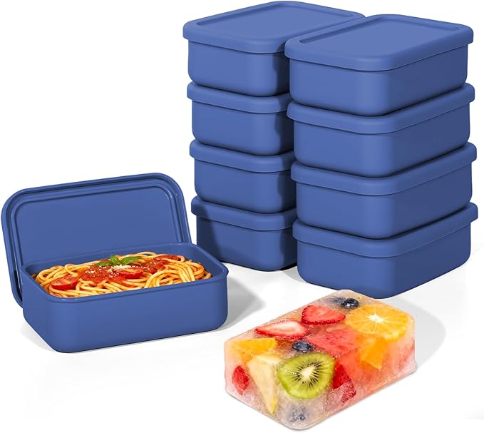 8 PCS 2 Cup Silicone Freezer Molds With Lid, Reusable Silicone Soup Freezer Tray for Meal Prep, Food Storage Containers for Freezing Sauces, Stews, Ice Cream (Blue)